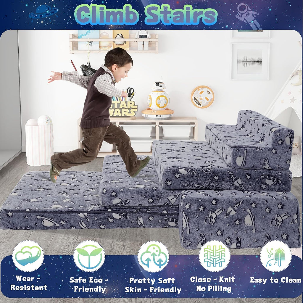 Kids Play Couch, Modular Toddler Glow Sofa for Playroom Bedroom，Imaginative Convertible Play Couch for Boys Girls.Gift for Kids.Spaceman