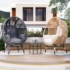 Oversized Wicker Egg Chair Outdoor Indoor Rattan Patio Egg Lounge Chairs with Cushion 500lbs Capacity for Living Room, Balcony, Backyard(Beige)