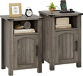 Farmhouse Nightstand with Charging Station, Set of 2 End Table with USB/Type-C Ports and Power Outlets, Rustic Bedside Table with Large Storage and Open Shelf, Modern Side Table for Bedroom, Gray