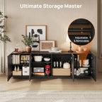 CHIC HOUSE 70" Fluted Mid Century Modern Buffet Cabinet with Storage, Farmhouse Storage Sideboard Cabinet with Doors, Accent Cabinet & Media Console for Living Room, Entryway, Black Walnut