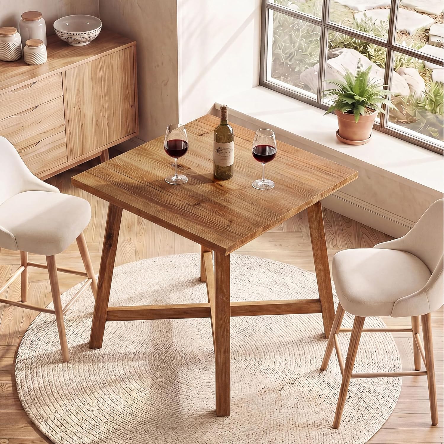 Solid Wood Bar Table, 31.5" Square Counter Height Pub Bistro Table with Footrest for Kitchen Dining Room, Farmhouse Small High Top Cocktail Furniture for Apartment Cafe, Brown
