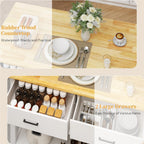 DynJest 47.3" Solid Rubberwood Kitchen Island with Power Outlets - Extra Large Work Surface, 2 Drawers & Open Shelves Storage Cabinet for Kitchen Dining Room, Farmhouse Style (White)