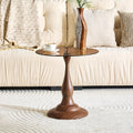 KEIKI Modern Side Table with Tempered Glass Top, Round Metal End Table for Living Room Bedroom Balcony, Small Accent Coffee Table for Sofa Side Bedside, 19.6", Walnut