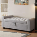 48" Ottoman with Storage, Tufted Storage Ottoman Bench, Convenient Living Room Fabrics Bench Seat, Entryway Shoe Benches with Inner Zipper & Arm, Rivetless Upholstered Window Seat Ottomans, Light Grey
