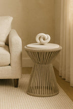 Penau Beige Rope Accent Side Table, Handwrapped Cylindrical Rope Design, Coastal Boho Accent Table for Living Room Bedroom Patio, 15.25 x 15.25 x 22.5 Inchs