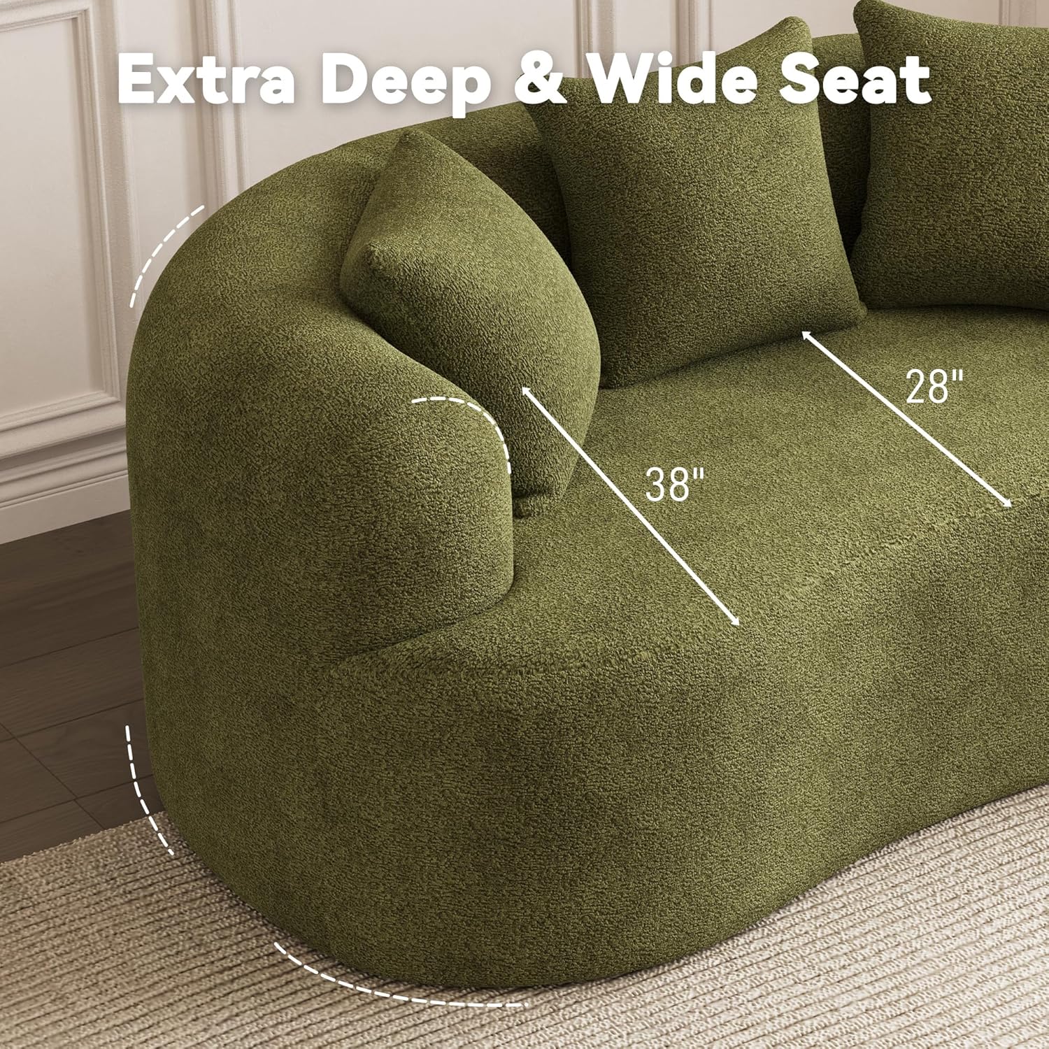69" Curved Loveseat Sofa for Living Room, Modern Chenille Love Seat Cloud Couch, Luxury Plush Extra Deep Oversized Sofa for Small Spaces, Bedroom, Apartment‌, No Assembly Required, Green