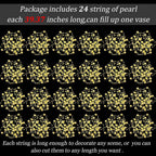 Tondiamo 24 Pcs Artificial Pearl String for Floating Candle Faux Pearls Beads String Garland Centerpiece Decoration for Vases Filler Wedding Spring Holiday Party Decor(Gold)