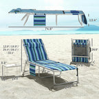 Outsunny Tanning Chair Set of 2 with Face Hole, Side Table, 5-Position Reclining Folding Chaise Lounge Chair Outdoor Lounger Recliner, Carry Straps for Beach Pool Camp, Oxford Fabric, Blue Stripe