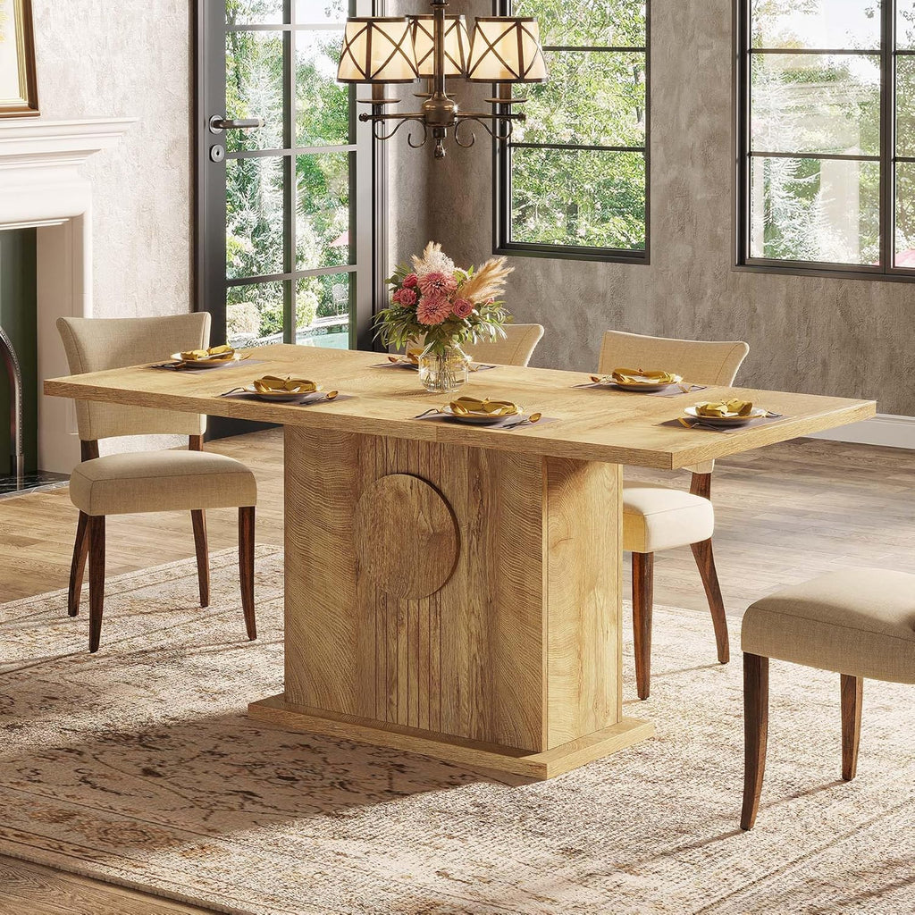 Tribesigns 55" Rectangular Dining Table for 4 to 6 People, Farmhouse Wood Dinner Table for Kitchen, Dining Room & Living Room (Natural)