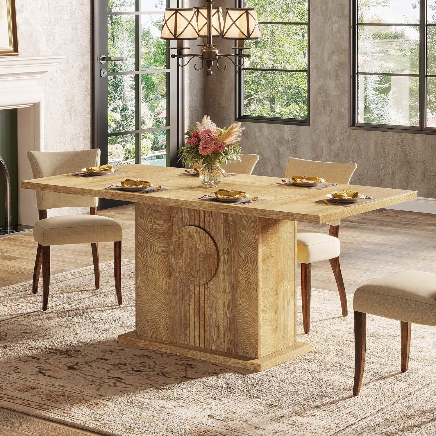 Tribesigns 55" Rectangular Dining Table for 4 to 6 People, Farmhouse Wood Dinner Table for Kitchen, Dining Room & Living Room (Natural)