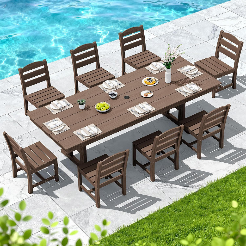 SERWALL Outdoor Armless Dining Chairs Set of 4, All-Weather HDPE Patio Dining Chair with 19.7" Widened Seat, for Backyard, Deck, Lawn and Garden, Brown