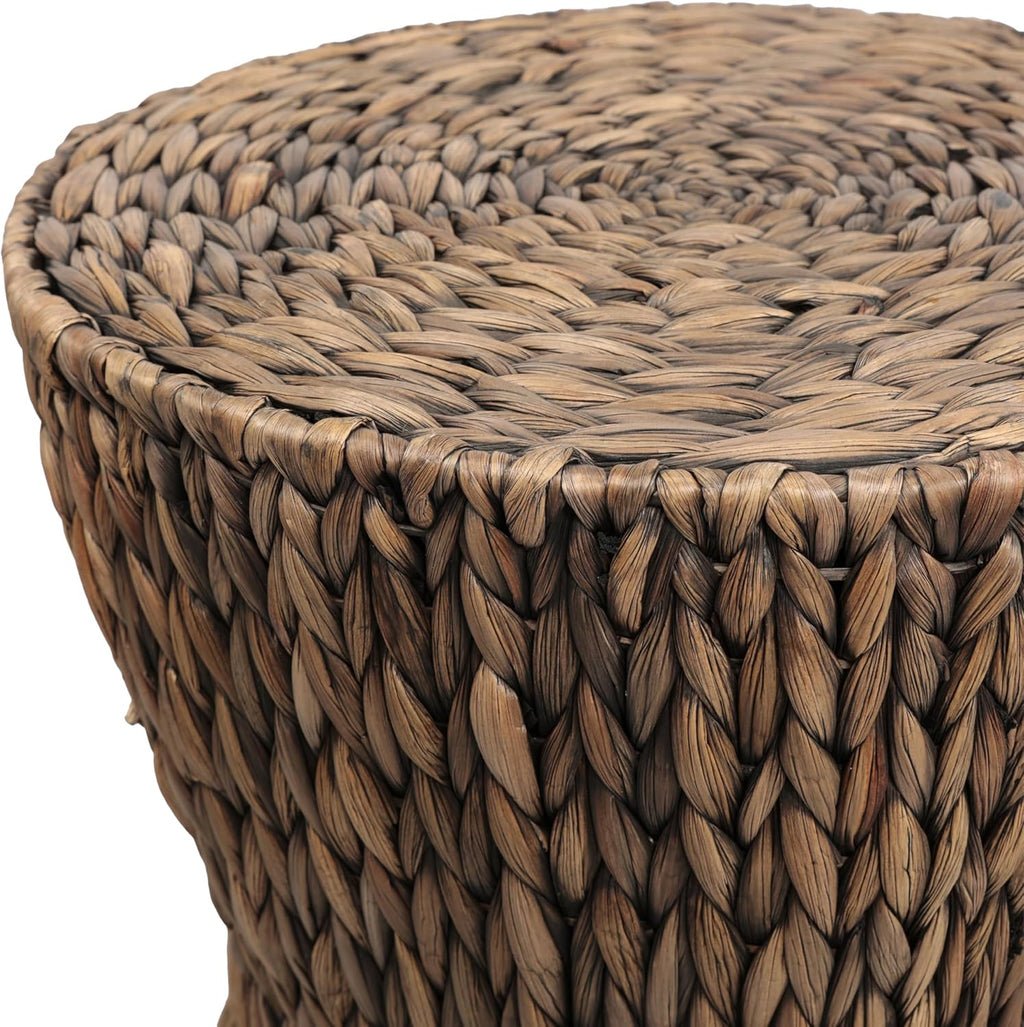 JONATHAN Y Natura 19" Handwoven Water Hyacinth Round Side Table, with Hourglass Silhouette and Metal Frame for Living Room, Bohemian Accent Table, Fully Assembled, Brown TBL2505B