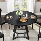 knoworld Round Dining Table for 4, Kitchen Tables Dining Room Circle Dinner Table with Pedestal Metal Frame, Space Saving Wood Industrial Kitchen & Dining Room Tables, Black 43In