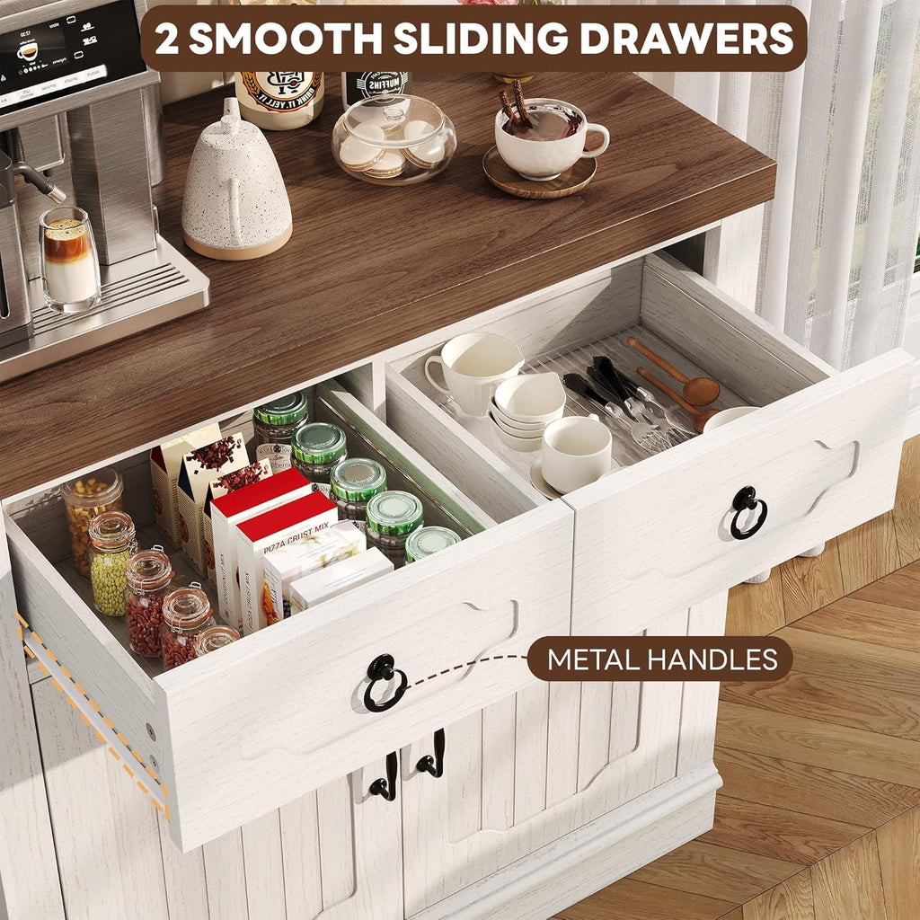 LIKIMIO Buffet Cabinet with 2 Drawers, 32" Sideboard Buffet Storage Cabinet with Doors and Shelves, Farmhouse Coffee Bar Station Kitchen Cabinet for Dining Room, Living Room, Entryway, White