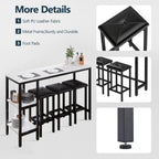 HUGROVE 4-Piece Counter Height Table with 3 PU Upholstered Bar Stools, 57.08" Faux Marble Table Top with Storage, Modern Bar Table and Chairs Set for Kitchen, Living Room, Small Space, Pub (Charcoal)