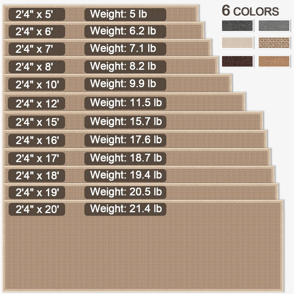 20ft Natural Jute Hallway Runner Rug Non Skid Washable, Rubber Backed Long Khaki Indoor Entryway Runner, Absorbent Kitchen Carpet Sink Rug
