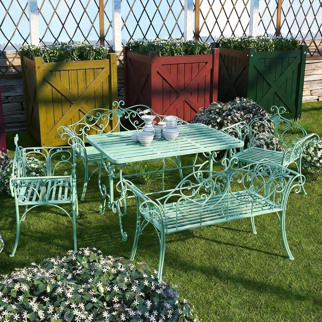 Cast Iron Garden Bench, All Weather Outdoor Patio Furniture, Multifunctional Compact Lounge Chair for Porch Balcony Bedroom Living Room
