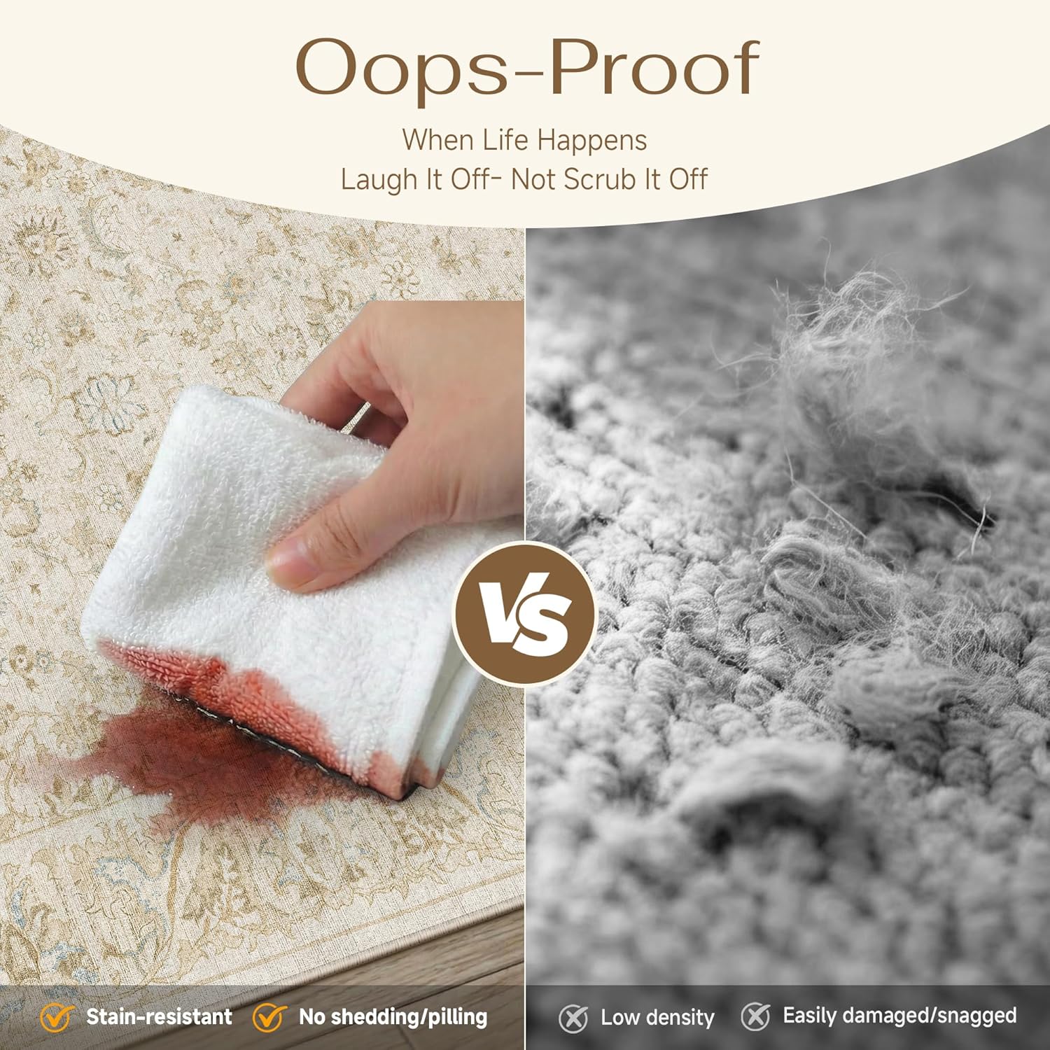 2x6 Washable Runner Rug for Hallway Kitchen Beige Low Pile Non Slip Runner Neutral Distressed Carpet Bathroom Front Door Beside Bed Home Decor