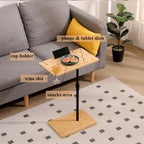 Bamboo Couch Tray Table Height Adjustable C-Shaped End Table with Slots 2 Tier Sofa Side Table for Living Room & Bedroom (Rectangle + Rectangle) (Natural + Metal + Modern)