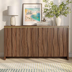 Vabches Fluted Buffet Cabinet with Storage, 3D Ripple Pattern Doors and Curved Edges, Modern Sideboard for Kitchen, Entryway, 4 Doors & Adjustable Shelf, Walnut, 57.9" W