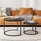 HOJINLINERO Round Coffee Table,Nesting Coffee Table Set of 2,Center Tables for Living Room,Office, Home Small Space,Stacking Side Tables,Sturdy and Easy Assembly,Wood Desktop,Black,Large