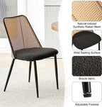 Homedot Modern Rattan Dining Chairs Black Set of 4, Upholstered Dining Room Chairs Boucle Woven Cane Kitchen Dining Accent Chairs for Reception Rooms, Restaurant