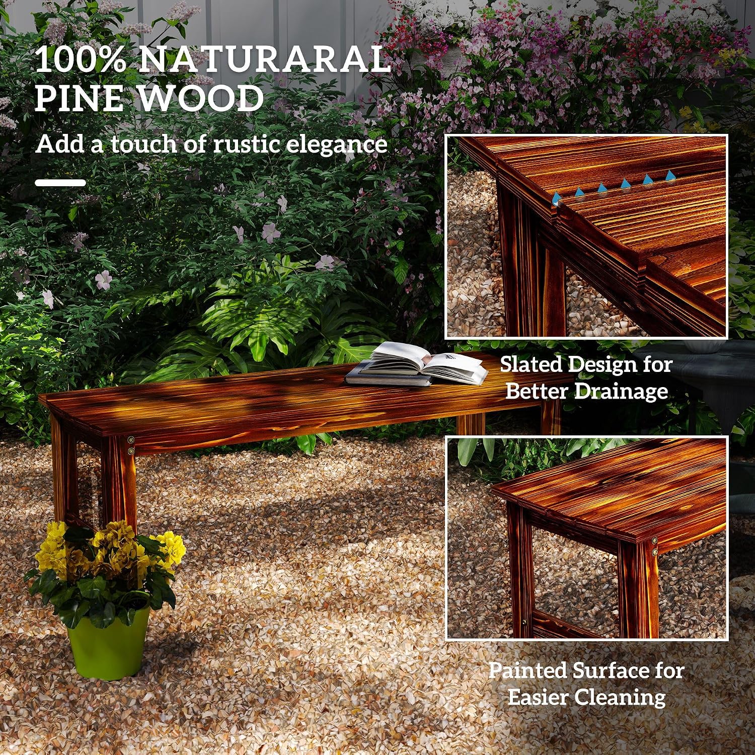 Two-Seat Wooden Park Bench with Slatted Design