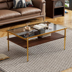IANIYA Glass Coffee Table Modern Center Table,Small Coffee Table Sofa Side Tea Table for Living Room,Tempered Glass-top with Metal Frame
