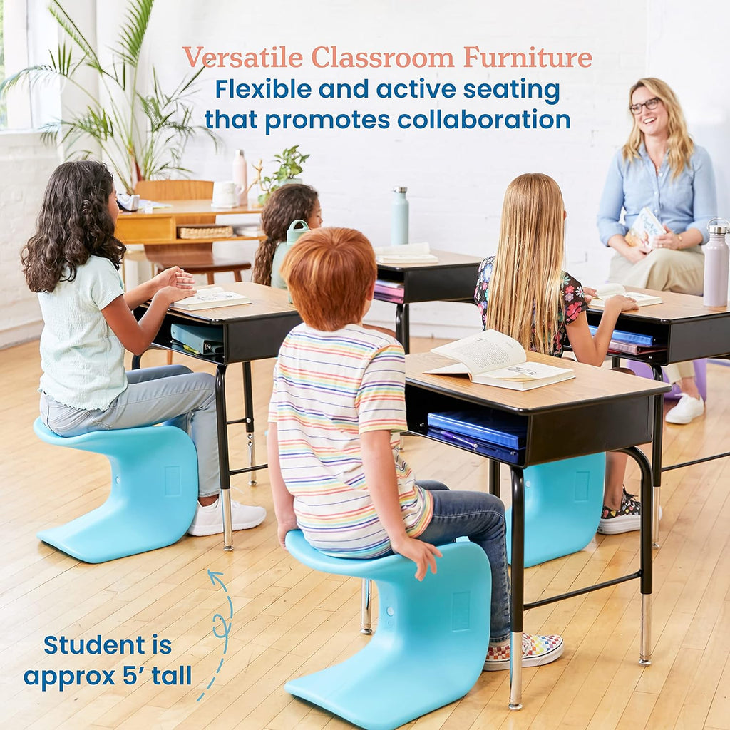 ECR4Kids Wave Seat Perch Stool, 14in - 15.1in Seat Height, Flexible Seating, Blue, 2-Pack