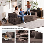 79" Convertible Sofa Bed, 5-in-1 Corduroy Boneless Couch Bed Sofa Pull Out, Memory Foam Couch, No Assembly Futon Couches for Living Room (Brown)