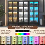 Steeloong 66"Display Cabinet with Glass Doors,4-Tier Curio Cabinet with 8 Color Lights,Glass Cabinets with 3 Adjustable Shelves,Black Display Case for Collectibles,Plant,Living Room,Assembly Required