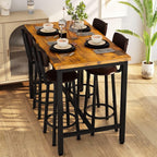 Lamerge Bar Table Set for 4 Kitchen Table and Chairs Set, Industrial Dinner Table with 4 PU Upholstered Stools Kitchen Pub Table for Kitchen, Space Saving, Restaurant (Rustic Brown and Black)