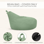 ZICOTO Stuffed Animal Storage Bean Bag Chair Cover for Kids - Easily Turn Plushie Toys into a Comfy Toddler Chair - Durable Lounge Stuffie Bag for Playroom, Living Room or Nursery Decor - Cover Only