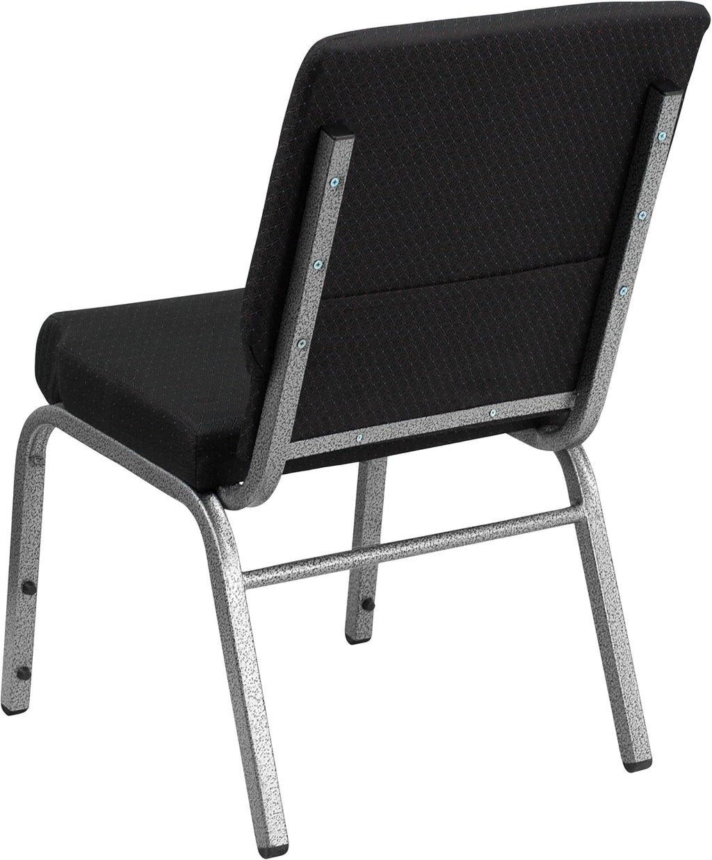 Flash Furniture HERCULES Series 18.5''W Stacking Church Chair in Black Patterned Fabric - Silver Vein Frame, 25"D x 19.25"W x 33.25"H