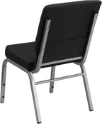 Flash Furniture HERCULES Series 18.5''W Stacking Church Chair in Black Patterned Fabric - Silver Vein Frame, 25"D x 19.25"W x 33.25"H