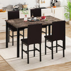 Hooseng 5 Piece Dining Table Set for 4, Faux Marble Kitchen Table with Upholstered Chairs, Modern Dinner Table Set for Dining Room, Apartment, Small Spaces, Brown＆Brown