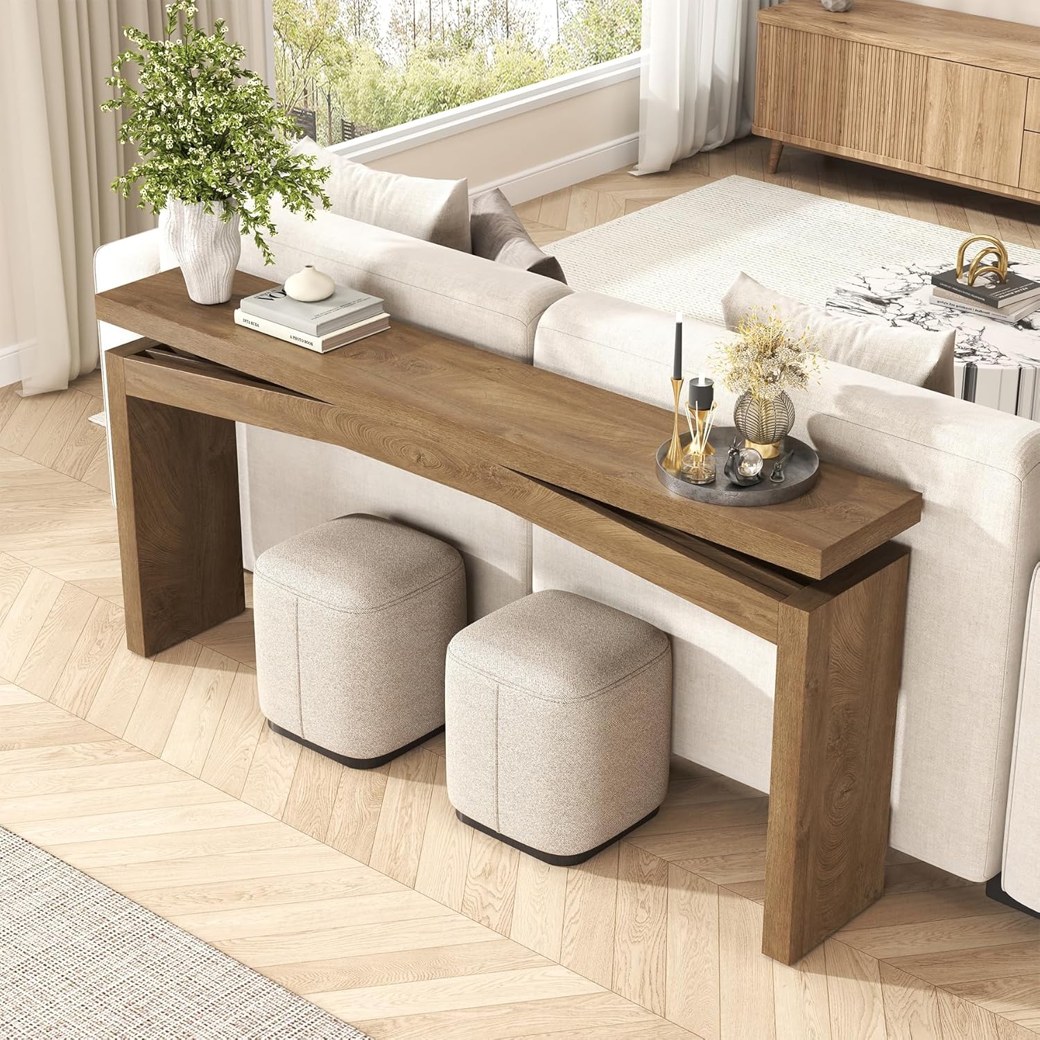 Epecoya Console Tables for Entryway 63-Inch, Wooden Sofa Tables Narrow Long Behind Couch Farmhouse, Modern Entryway Tables Rectangular for Entrance, Home, Living Room, Natural Brown