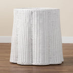 Bali & pari Palm Scallop Rattan Console Table – Handwoven Wicker Round Accent Table for Living Room, Sunroom or Foyer Place, Coastal Boho Style in White