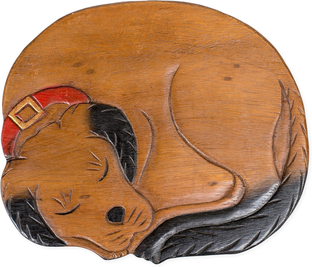 Sleepy Dog Design Hand Carved Acacia Hardwood Decorative Short Stool