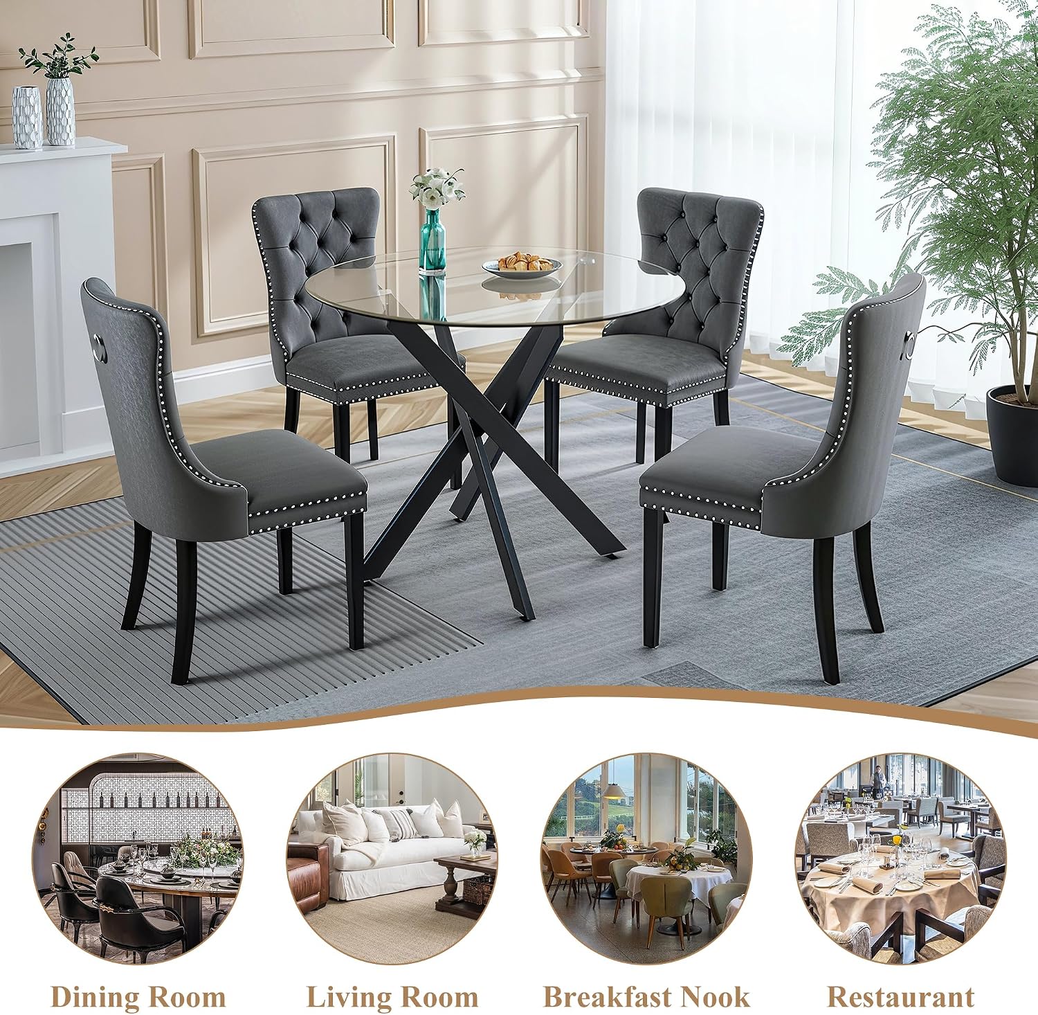 AF ARTISAN FURNITURE 36” Round Glass Dining Table for 4, Clear Tempered Glass Kitchen Table with Black Metal X Legs, Small Round Dining Table for Apartment, Dining Room & Bistro
