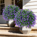 Artificial Lavender Topiary Ball Trees, 2 Set of UV Resistant Fake Evergreen Shrubs Bushes Plants with Ground Spike, Fake Plants for Outdoor Indoor Front Porch Garden
