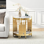 Round 2-Tier End Table, 21" White Faux Marble Top and Gold Stainless Steel Frame, Luxury Modern Side Table for Living or Bedroom