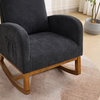 Rocking Chair, Nursery Chair, Polyester Accent Armchair, High Back Rocker with Side Pocket, Rubber Wood Legs, Walnut Finish, Living Room Bedroom Reading Nook, 250 lb Capacity, Black
