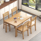 Solid Wood Dining Table Set for 4, 43.3" Dining Table with Chairs Set, Kitchen Dining Table Set with Woven Rattan Backs, Farmhouse Solid Wood Table and Chairs, Natural