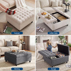 Garvee 36'' Large Square Storage Ottoman, Lift Top Storage Ottoman Coffee Table with Tufted Upholstery and Wood Legs, Ottoman with Storage for Living Room, Bedroom, 44.6 Gallon, 300 Lbs, Gray