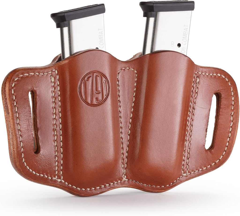 1791 Gunleather Mag Holster 2.1 - Double Mag Pouch for Single Stack Magazines, OWB Magazine Pouch for Belts
