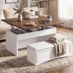 Lift Top Coffee Table Set with Storage Bench, 4-in-1 Convert Gaming/Reading/Dining Table, 40'' Multi-Function Coffe Tables with Hidden Compartment & Open Shelves, for Living Room, White Brown