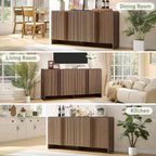 AMERLIFE 63" Fluted Sideboard Buffet Cabinet with Storage, Modern Credenza Console with 4 Doors & Adjustable Shelves, Wood Coffee Bar for Kitchen, Living Room, Hallway, Brown