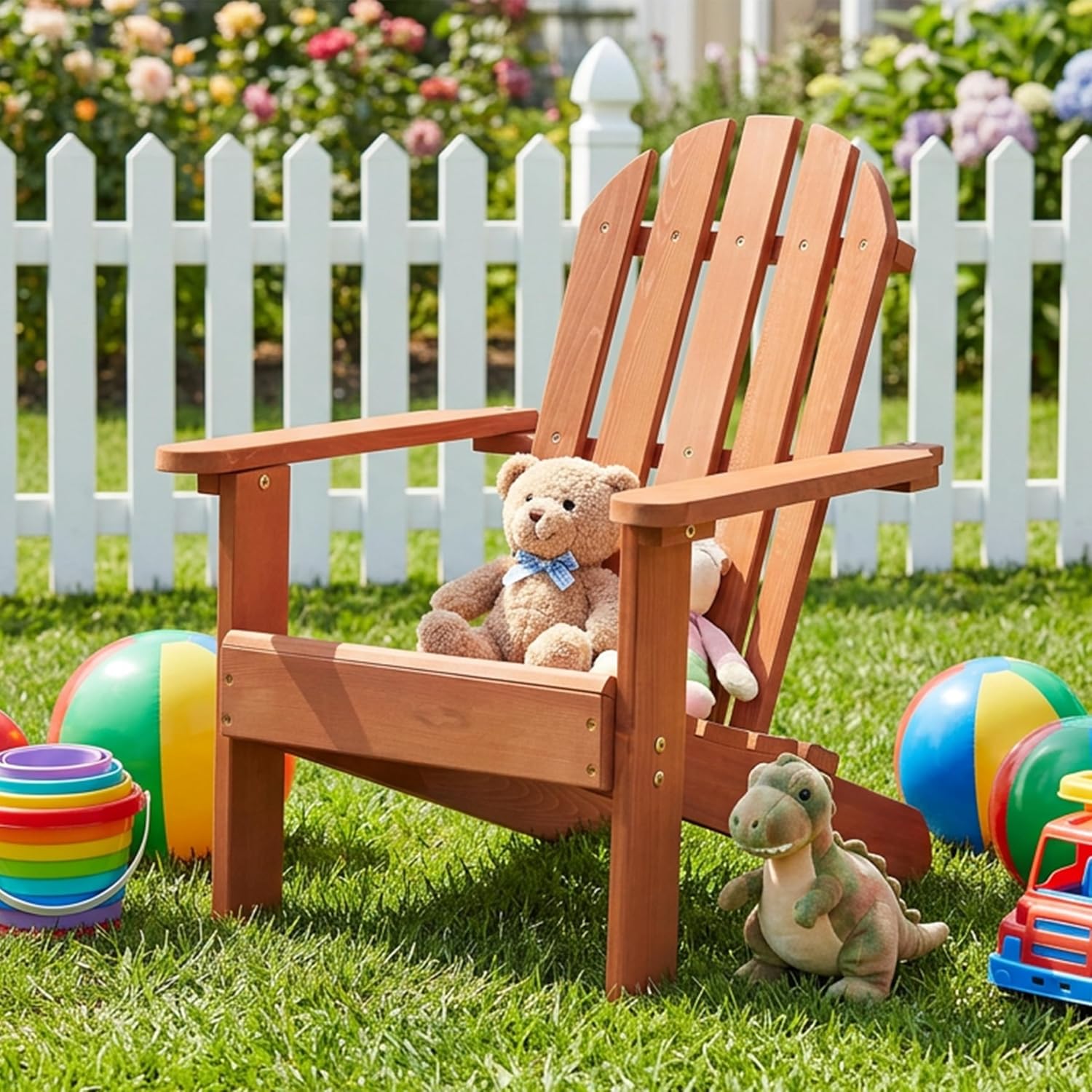 SoliWood Kids Outdoor Wooden Adirondack Chair for Patio Garden Backyard Porch Pool