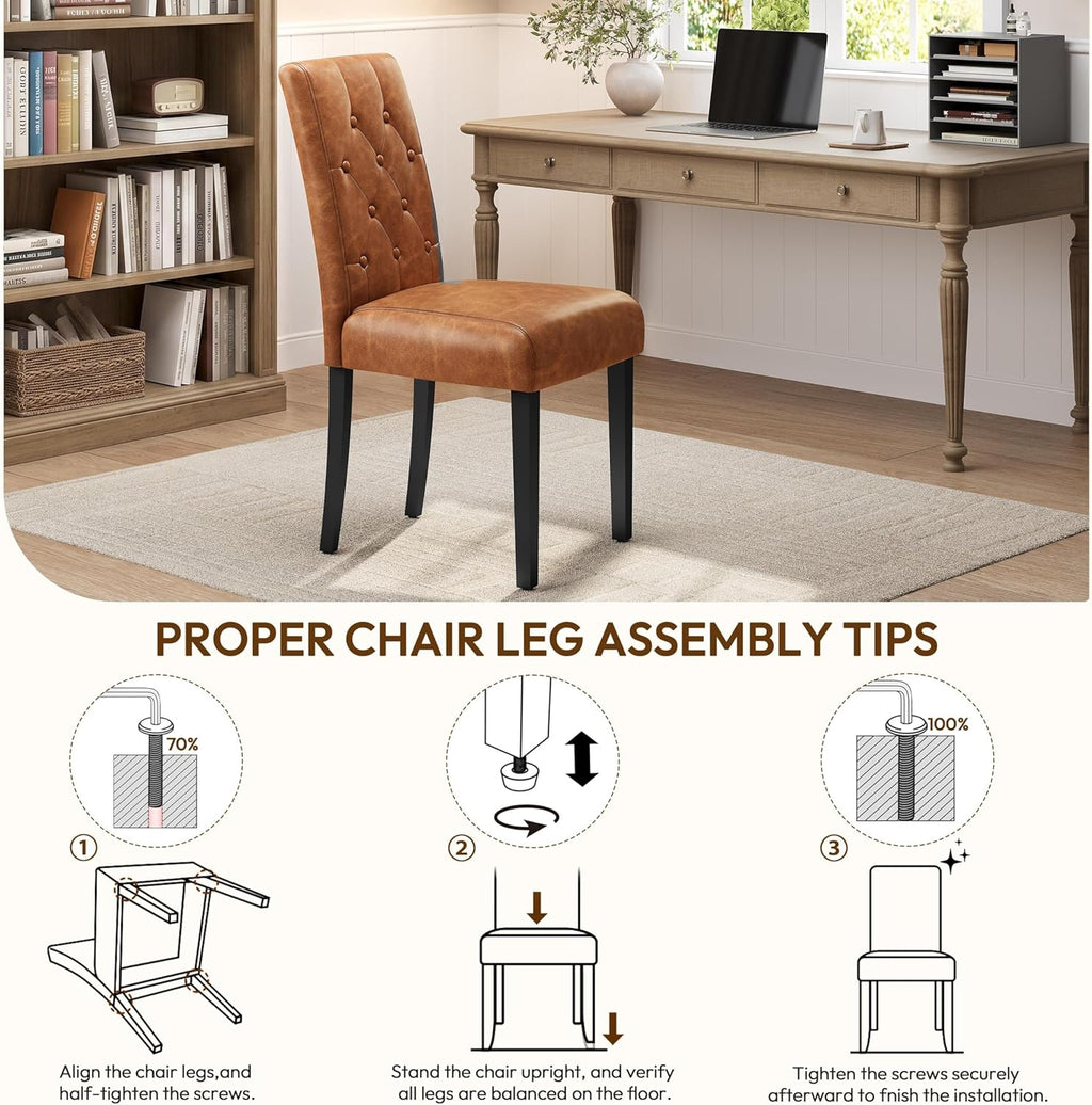 Yaheetech Upholstered Dining Chairs Set of 2 Modern Leather Parsons Kitchen Chairs with Button Tufted High Back and Solid Wood Legs and for Dining Room/Living Room/Restaurant, Retro Brown